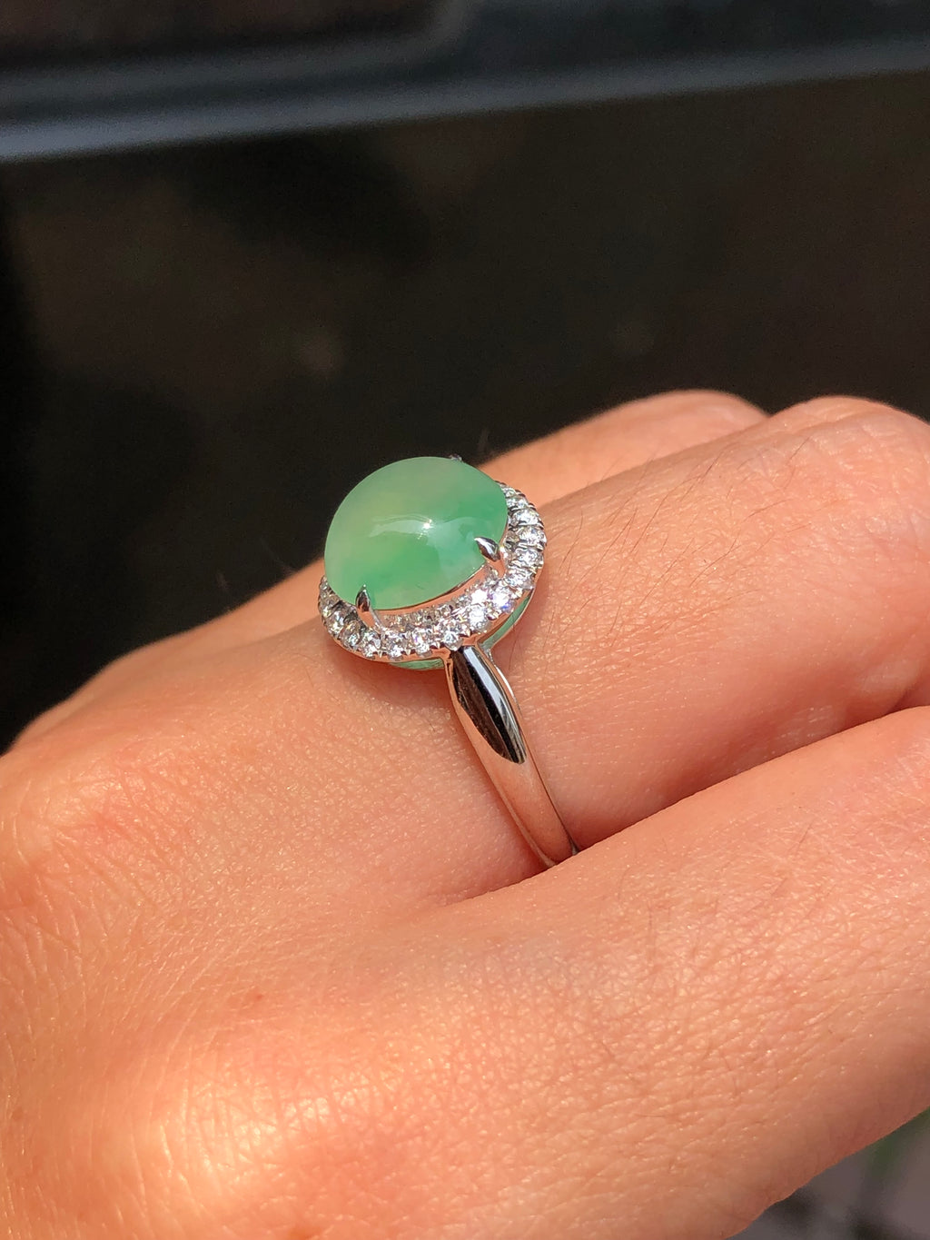 Natural Type A Icy Green Cabochon Jadeite Ring | ClassicJade Singapore