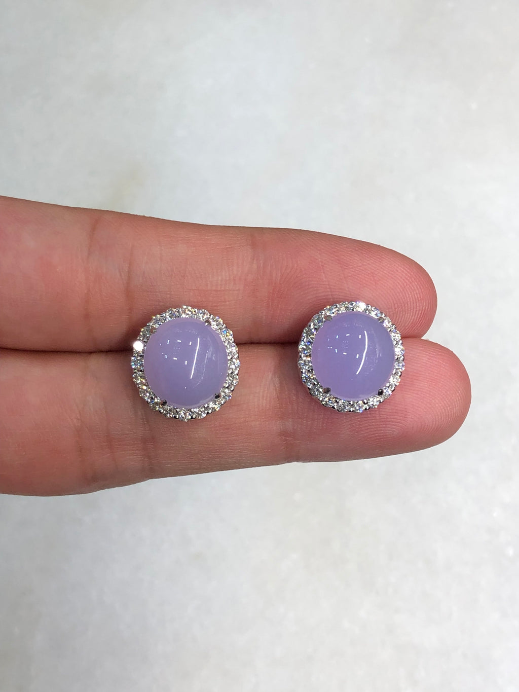 Natural Type A Icy Lavender Cabochon Jadeite Earring