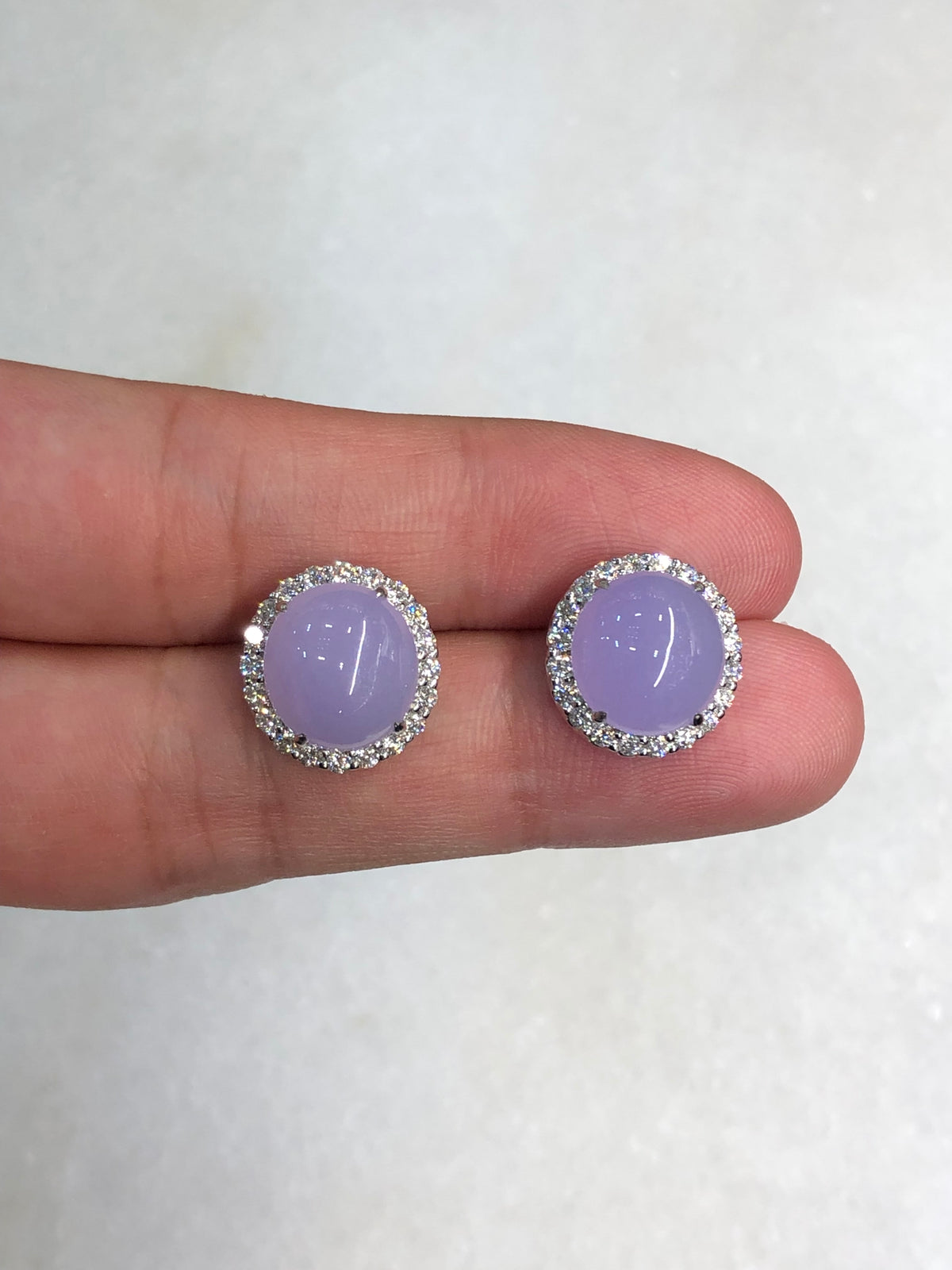 Natural Type A Icy Lavender Cabochon Jadeite Earring