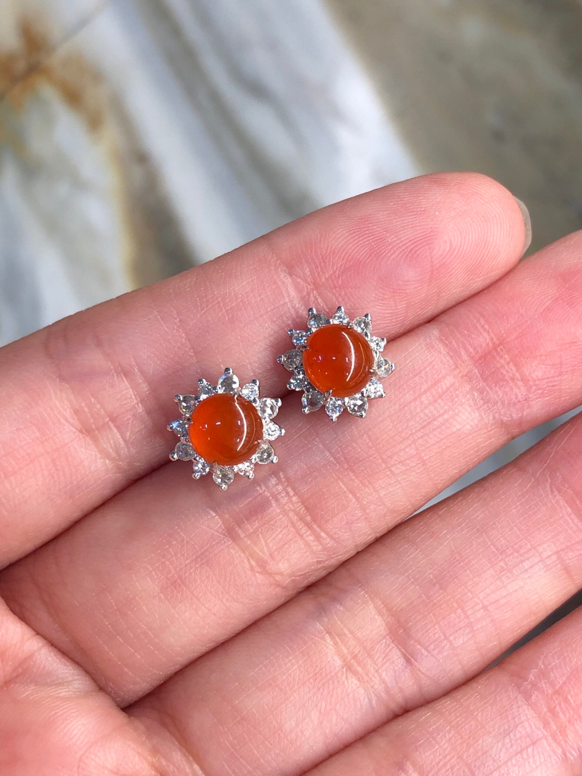 Icy Orange Jade Cabochons Earrings