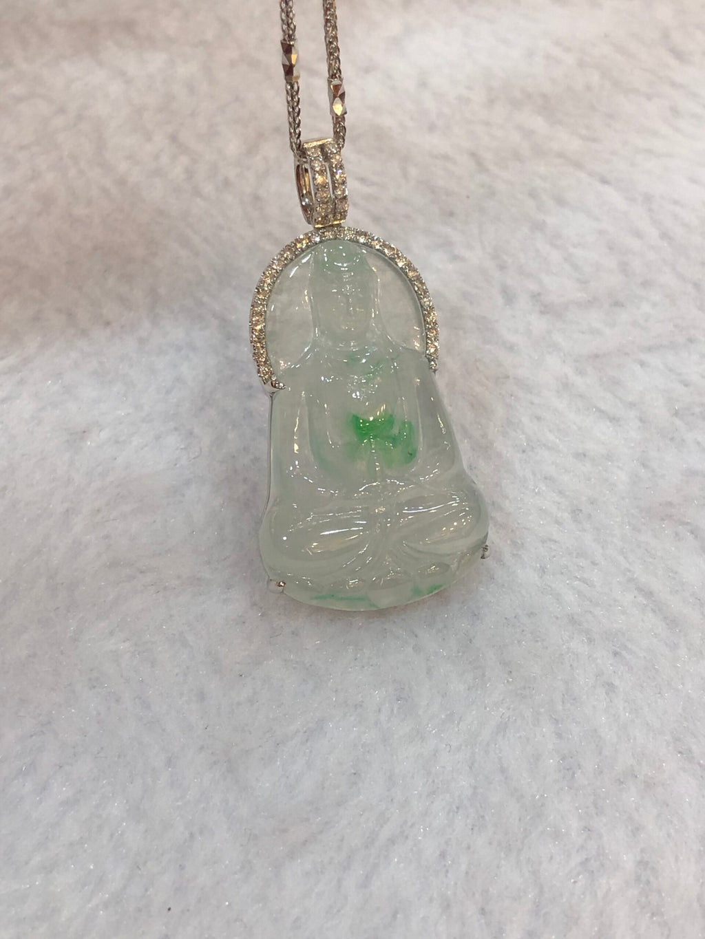 Icy Green Jade Guan Yin Pendant