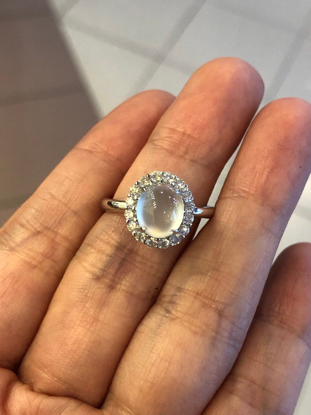 Icy Jade Cabochon Ring (Glassy Variety)