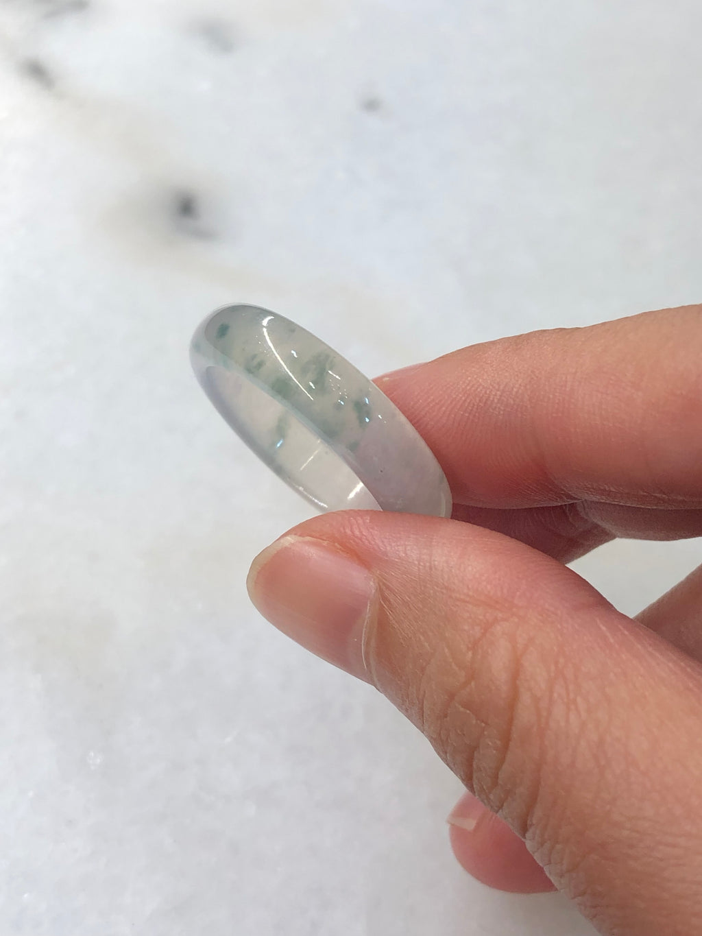 Natural Type A Icy Piao Hua Jadeite Hololith Ring | ClassicJade
