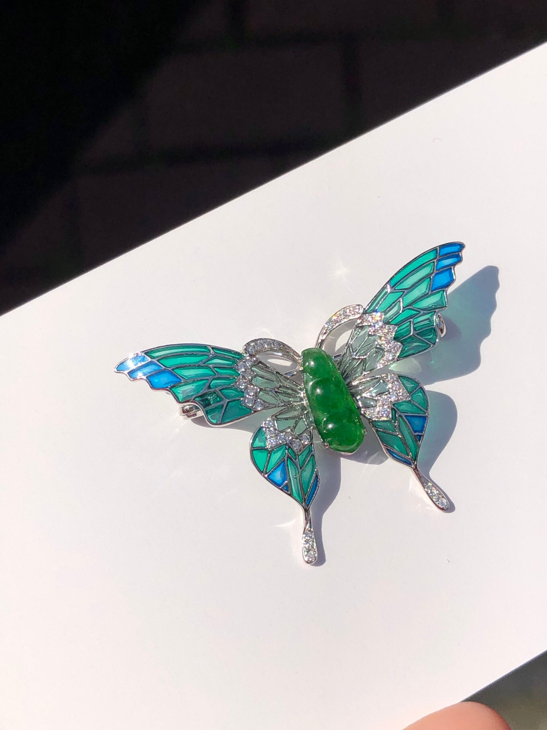 Green Jade Pea Pod Butterfly Pendant/Brooch