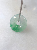 Icy Green Safety Coin Jadeite Pendant with 18K White Gold Chain | ClassicJade Singapore