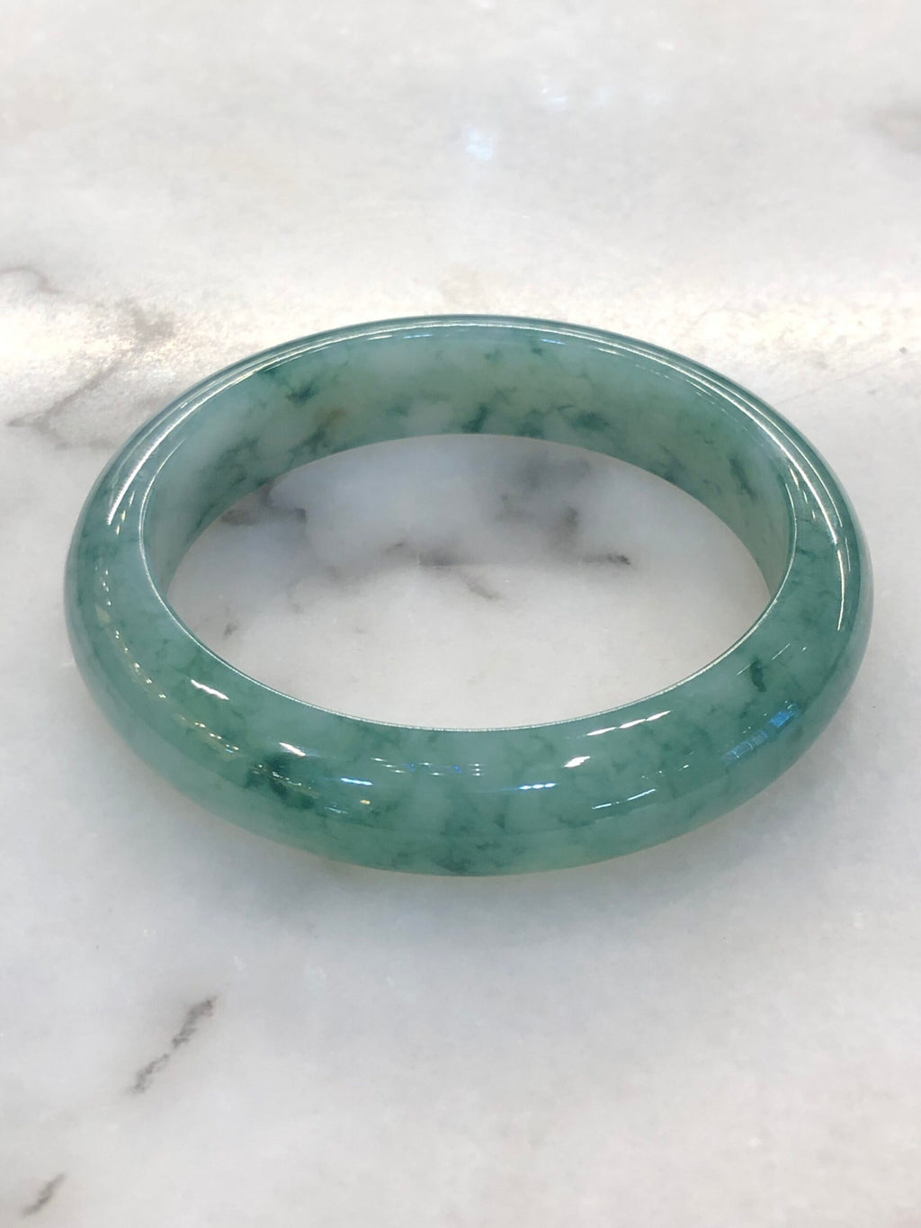 Icy Bluish Green Floral Jade Bangle