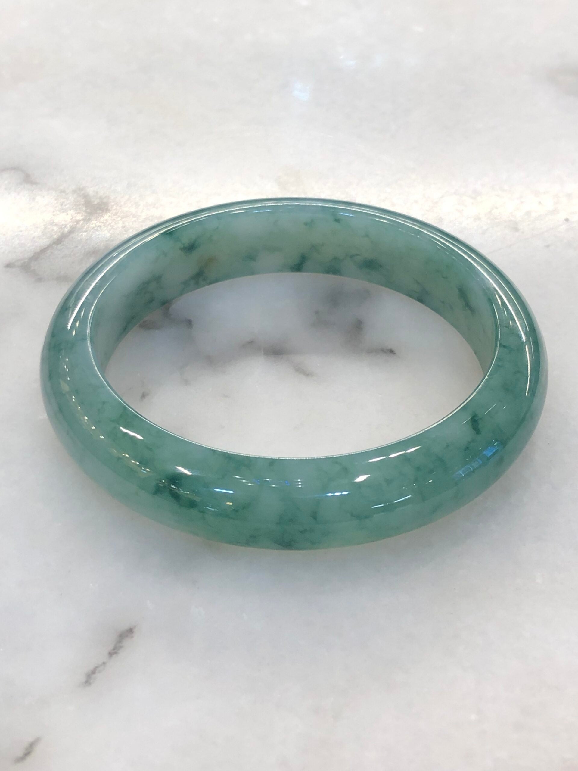 Icy Bluish Green Floral Jade Bangle