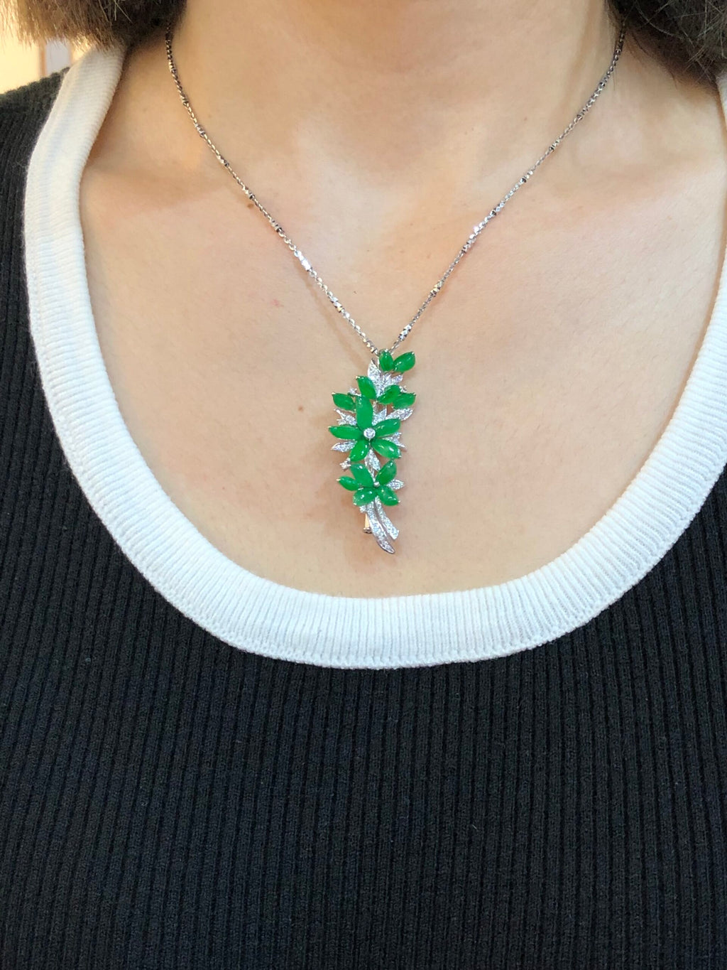 Icy Green Jade Flower Brooch/ Pendant