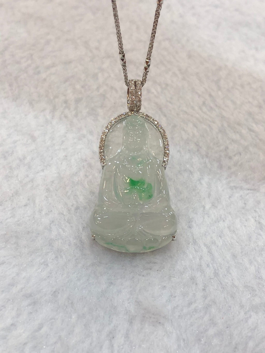 Icy Green Jade Guan Yin Pendant