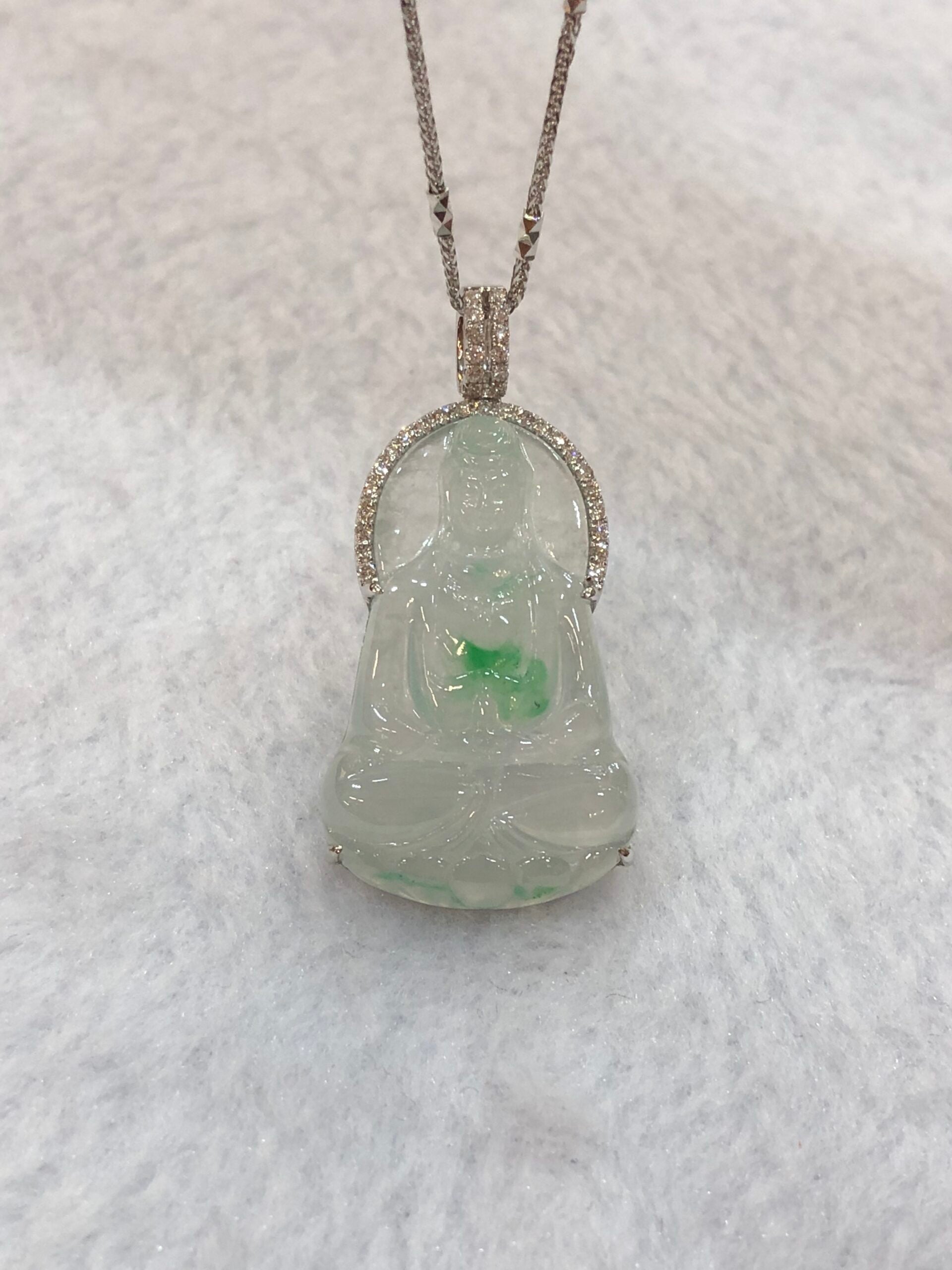 Icy Green Jade Guan Yin Pendant