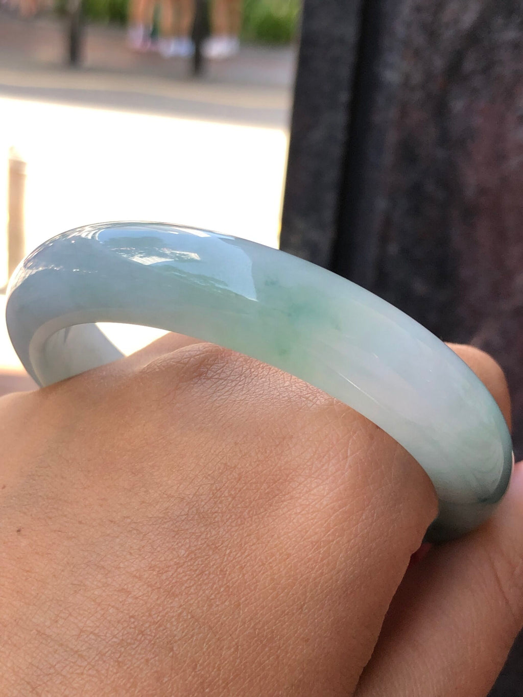 Icy Bluish Green Floral Jade Bangle