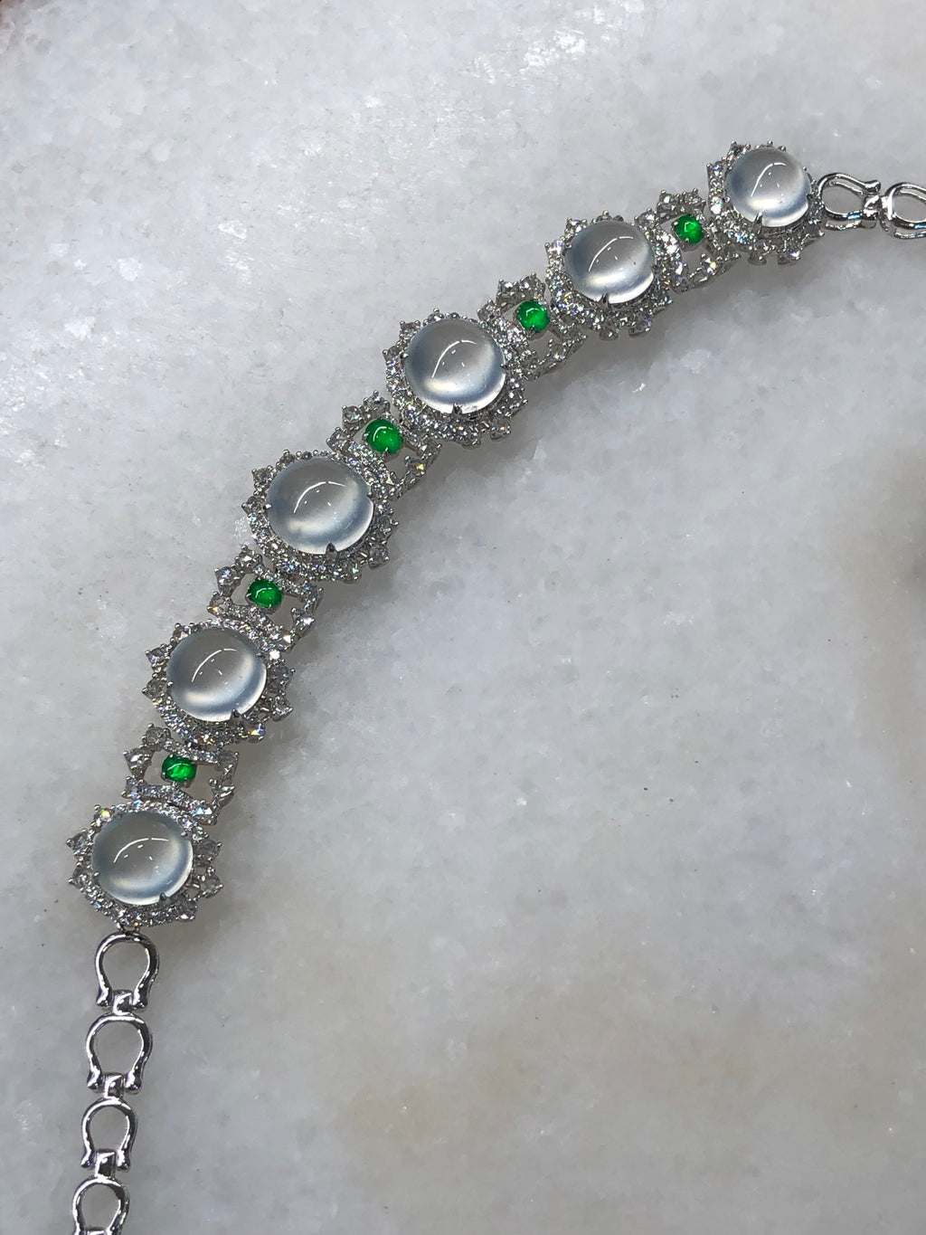 Icy Jadeite Cabochon Bracelet (Glassy Variety) | Natural Type A Jadeite | ClassicJade Singapore