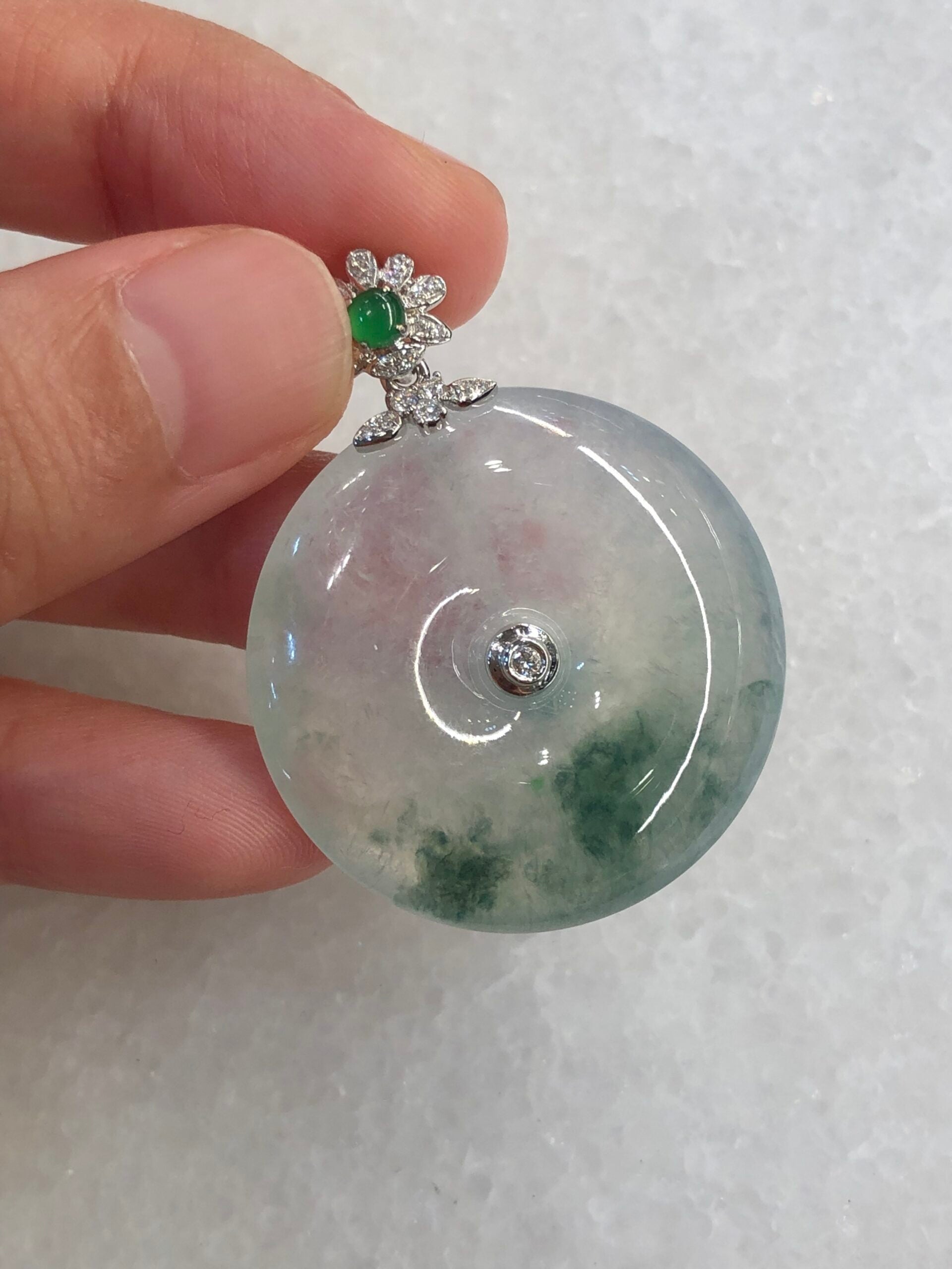 Icy with Bluish Green Floral Jade Safety Coin
