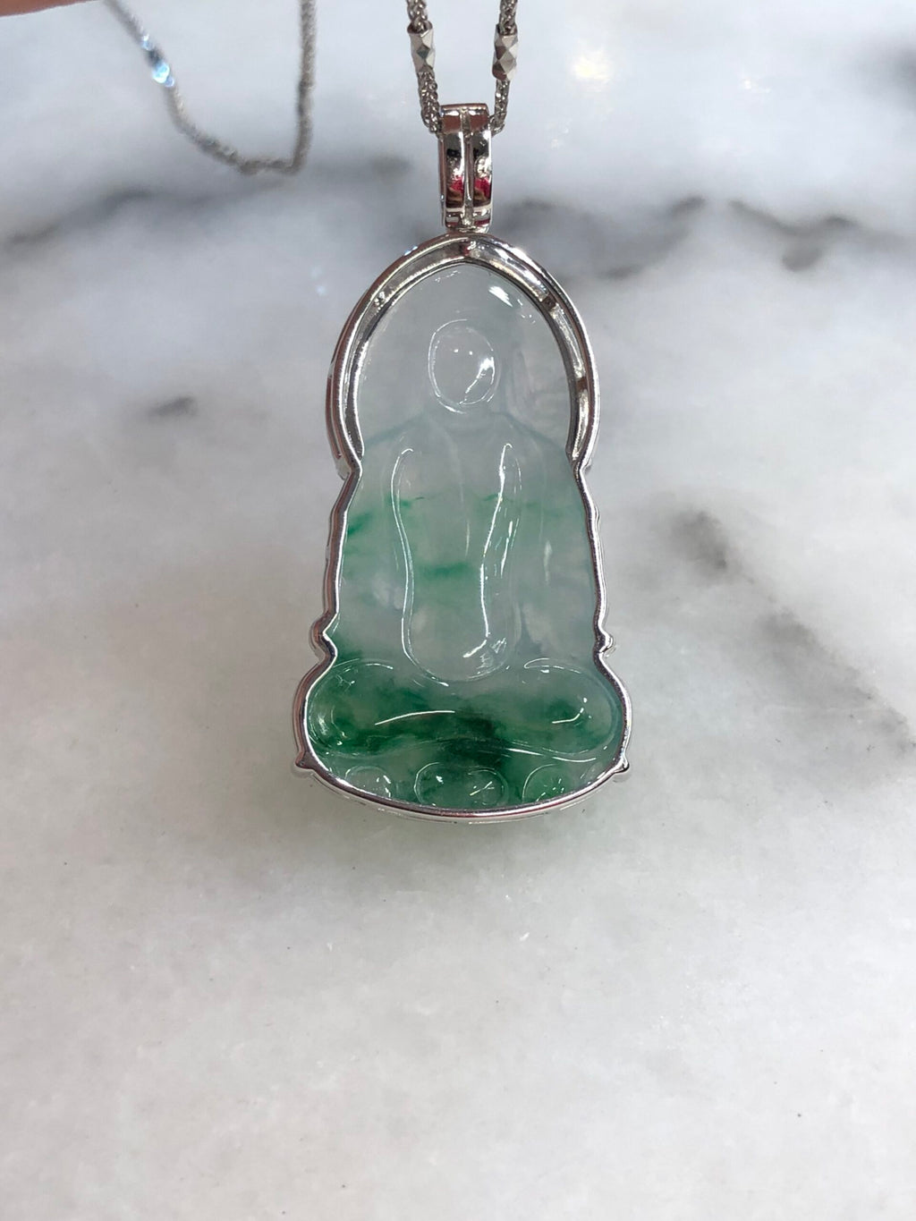 Icy Green Jade Guan Yin Pendant