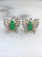 Green Jade Pea Pod Butterfly Earrings