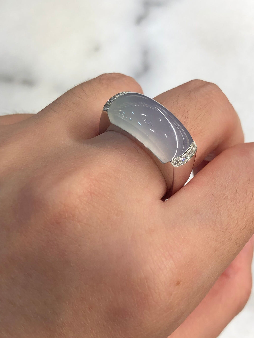 Icy Lavender with Green Jade Saddle Ring