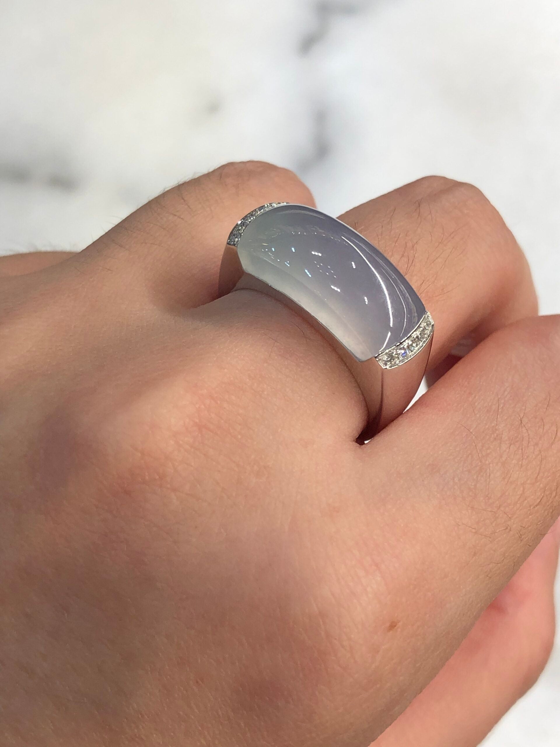 Icy Lavender with Green Jade Saddle Ring