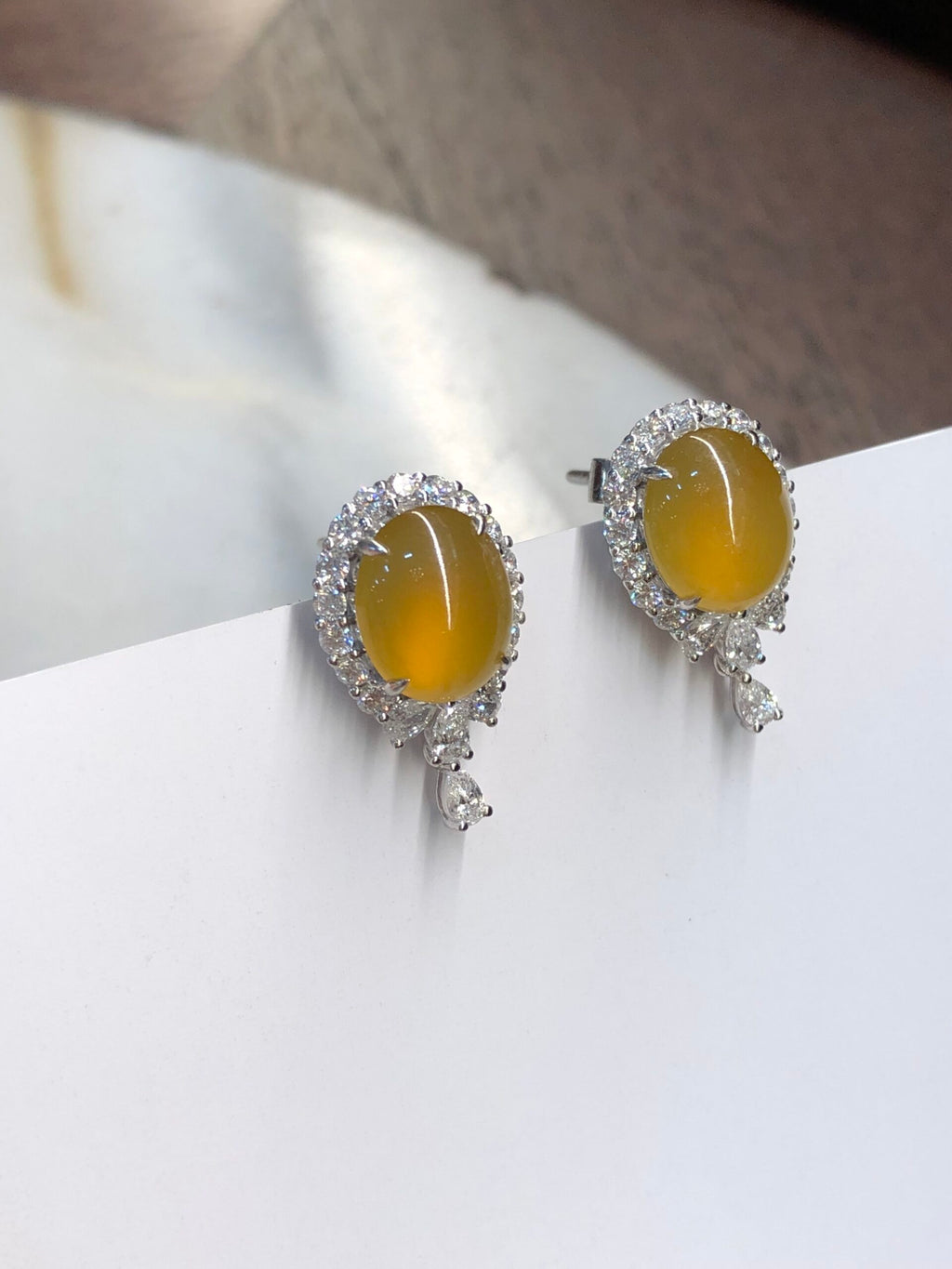 Icy Honey Jade Cabochons Earrings
