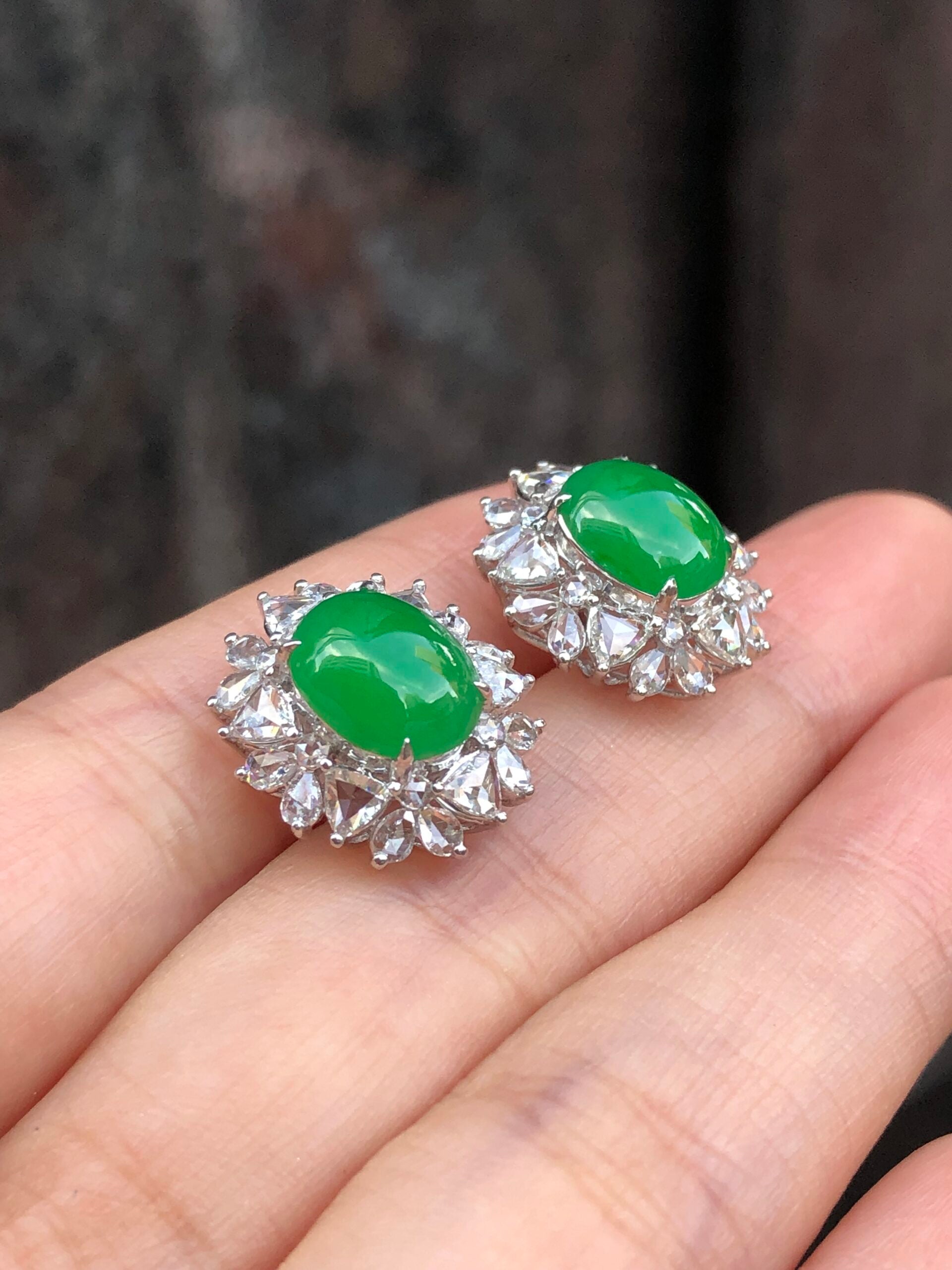 Icy Green Jade Cabochons Earrings