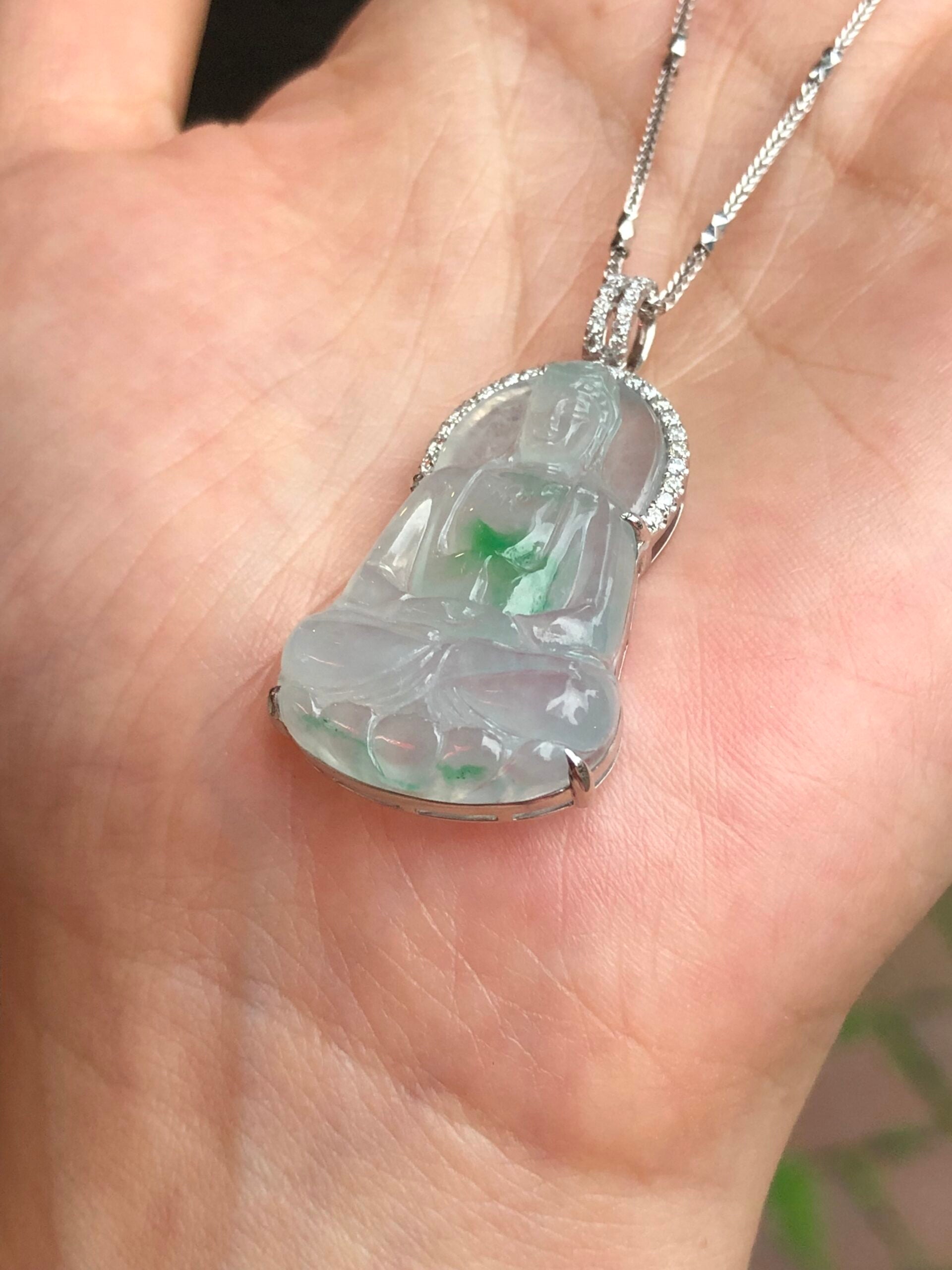 Icy Green Jade Guan Yin Pendant
