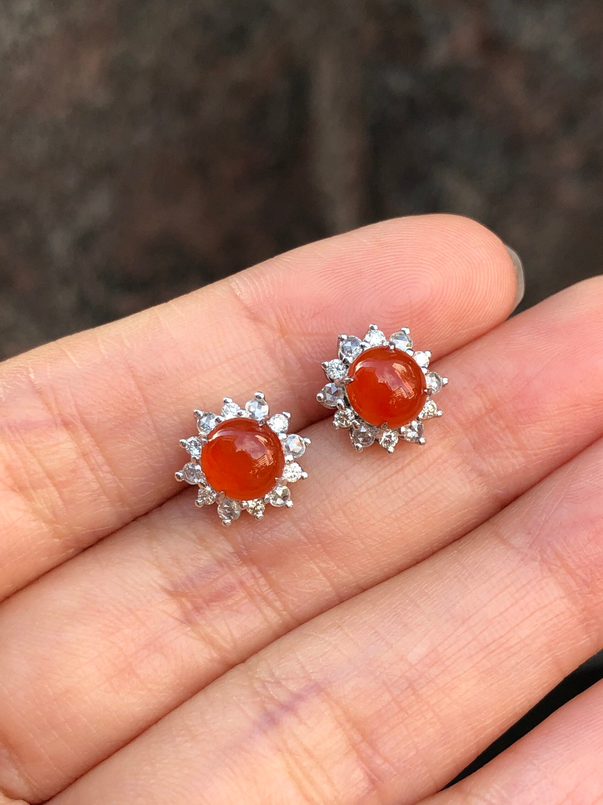 Icy Orange Jade Cabochons Earrings