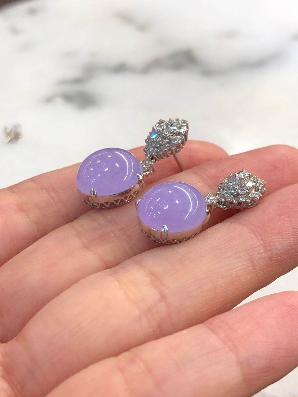 Icy Lavender Jade Cabochons Earrings