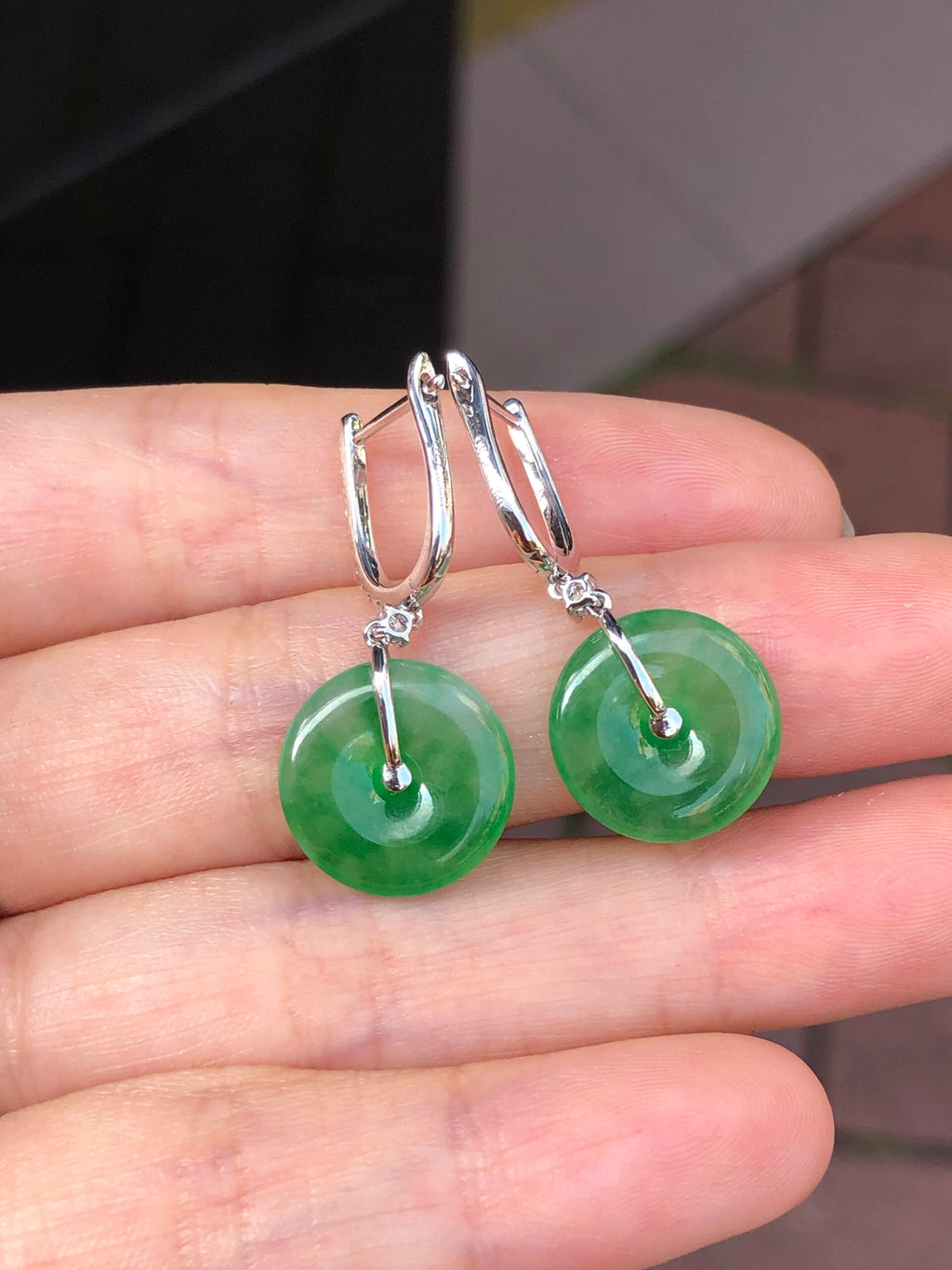 Icy Green Jade Safety Coin Earrings