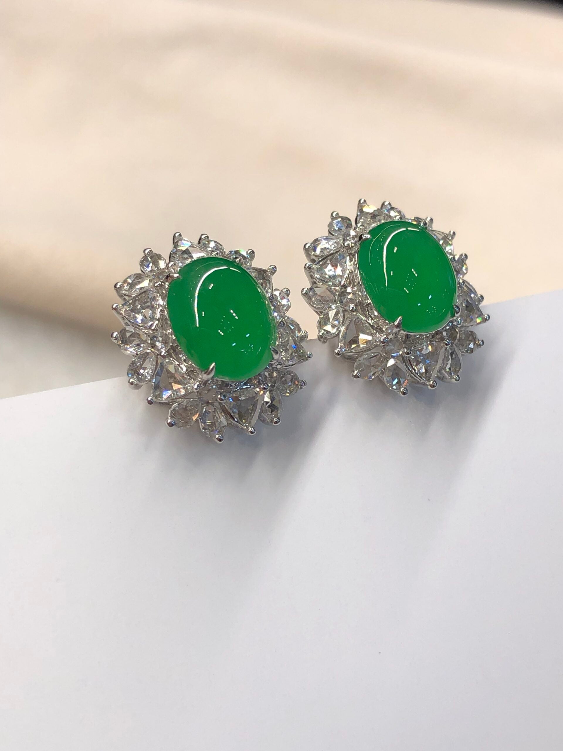 Icy Green Jade Cabochons Earrings