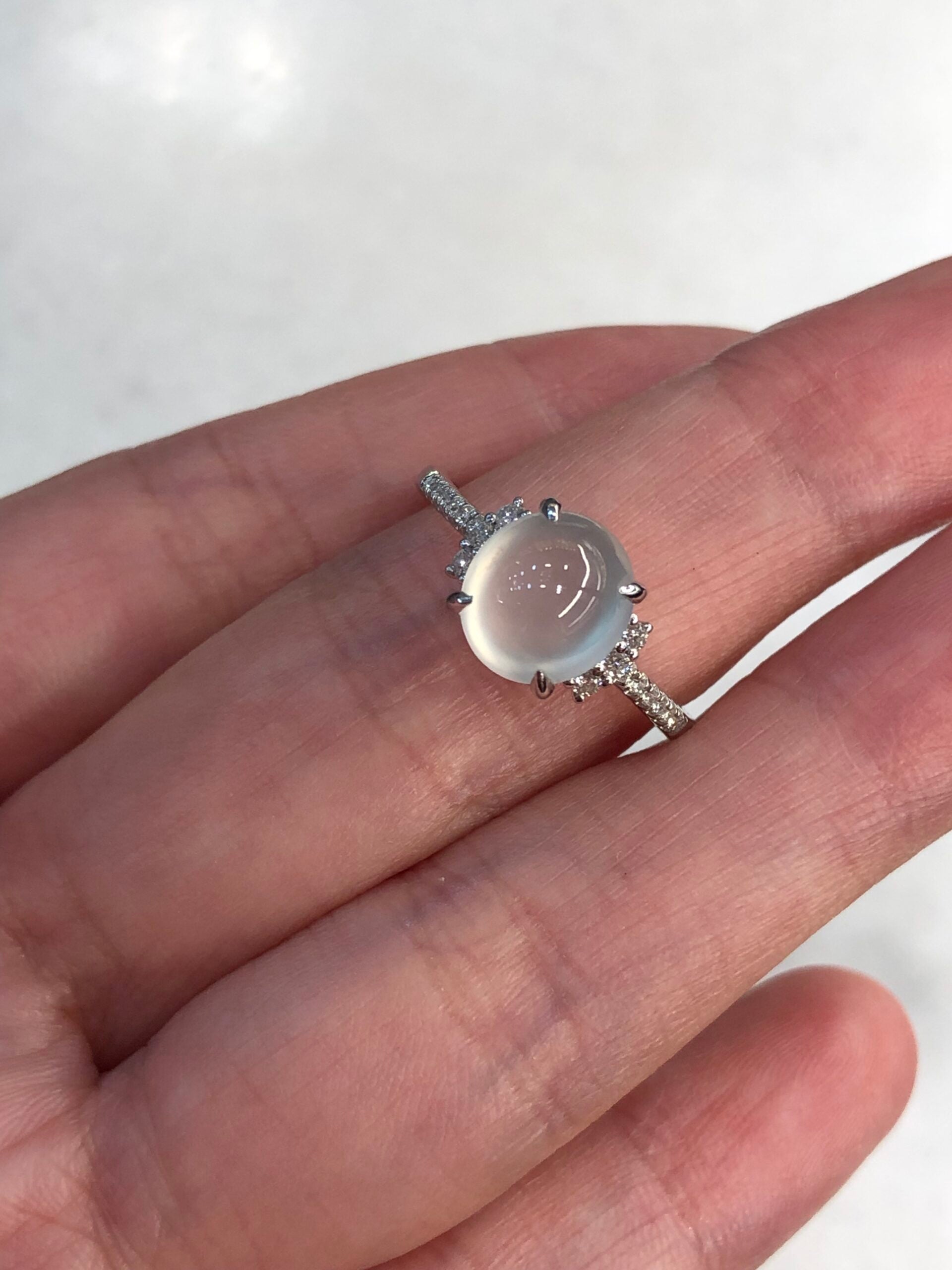 Icy Jade Cabochon Ring (Glassy Variety)