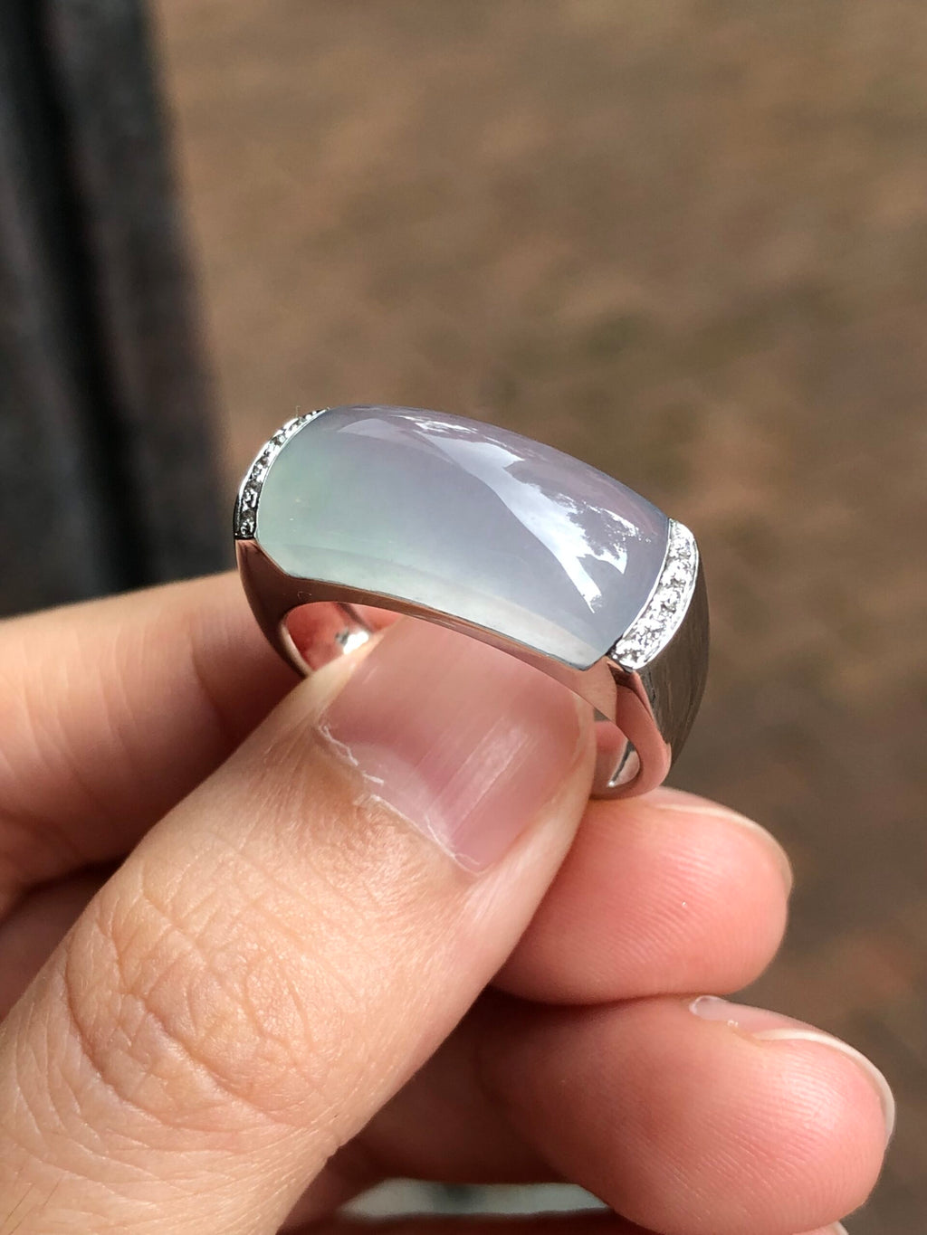 Icy Lavender with Green Jade Saddle Ring