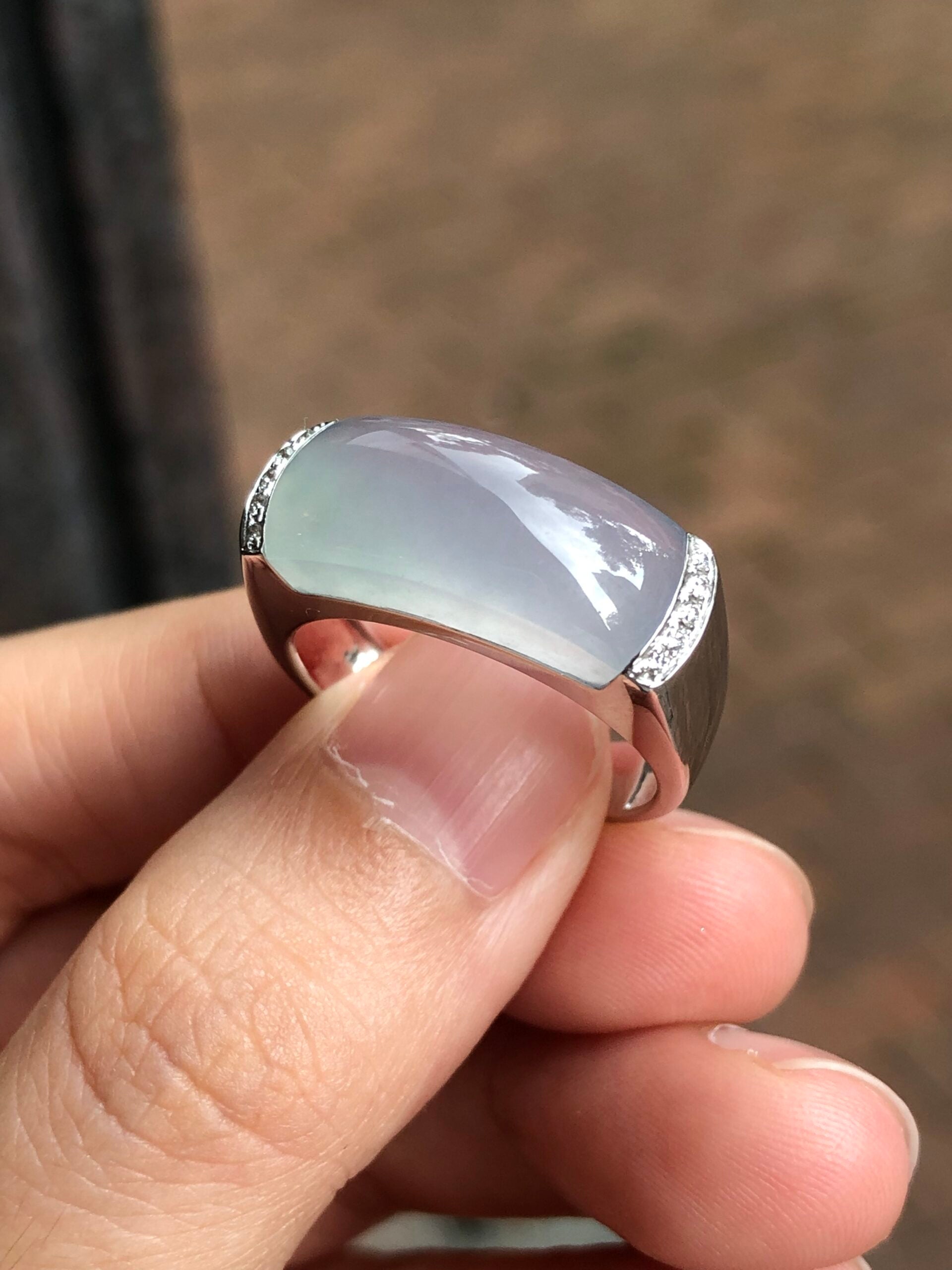 Icy Lavender with Green Jade Saddle Ring