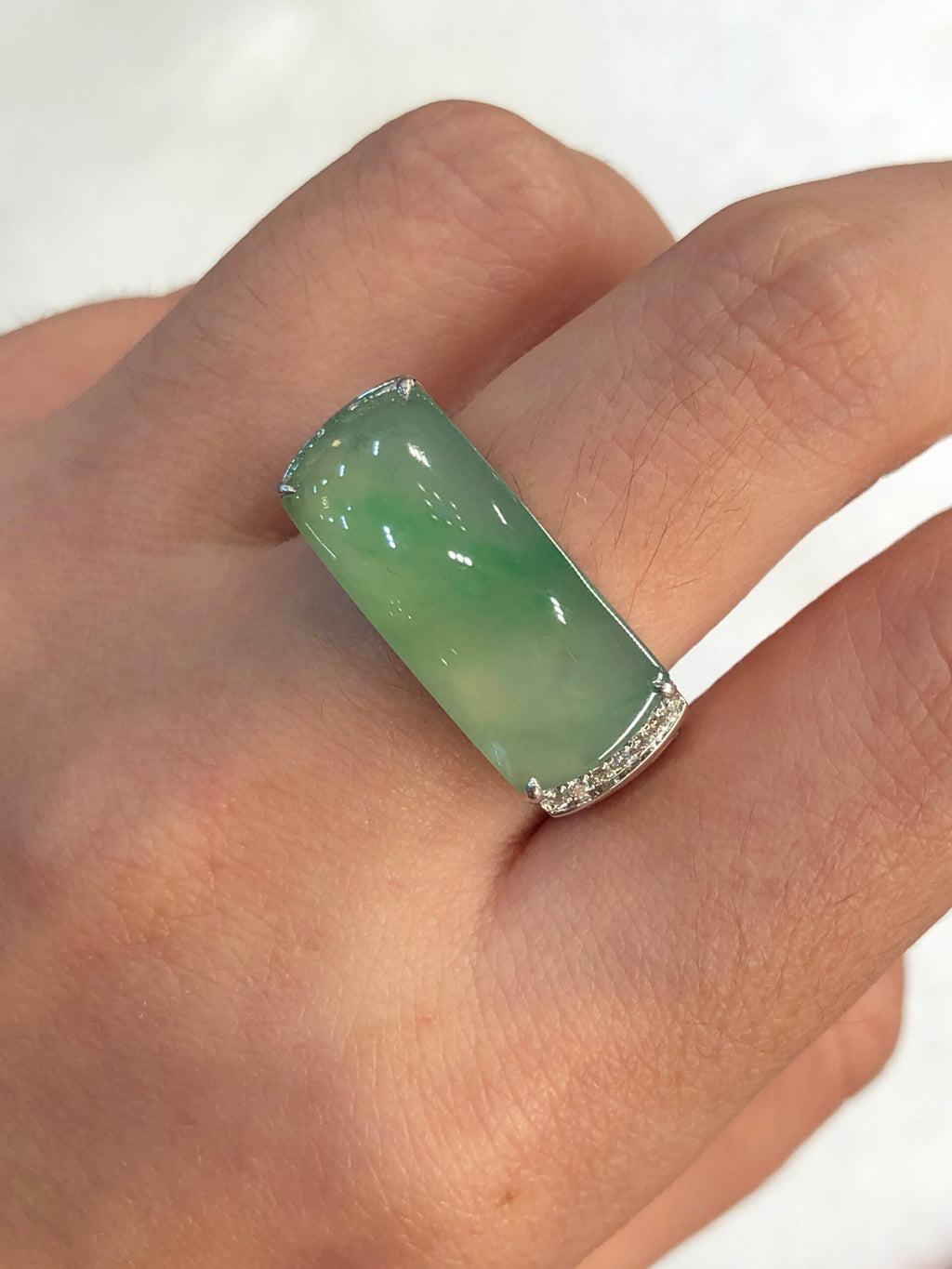 Icy Green Jade Saddle Ring