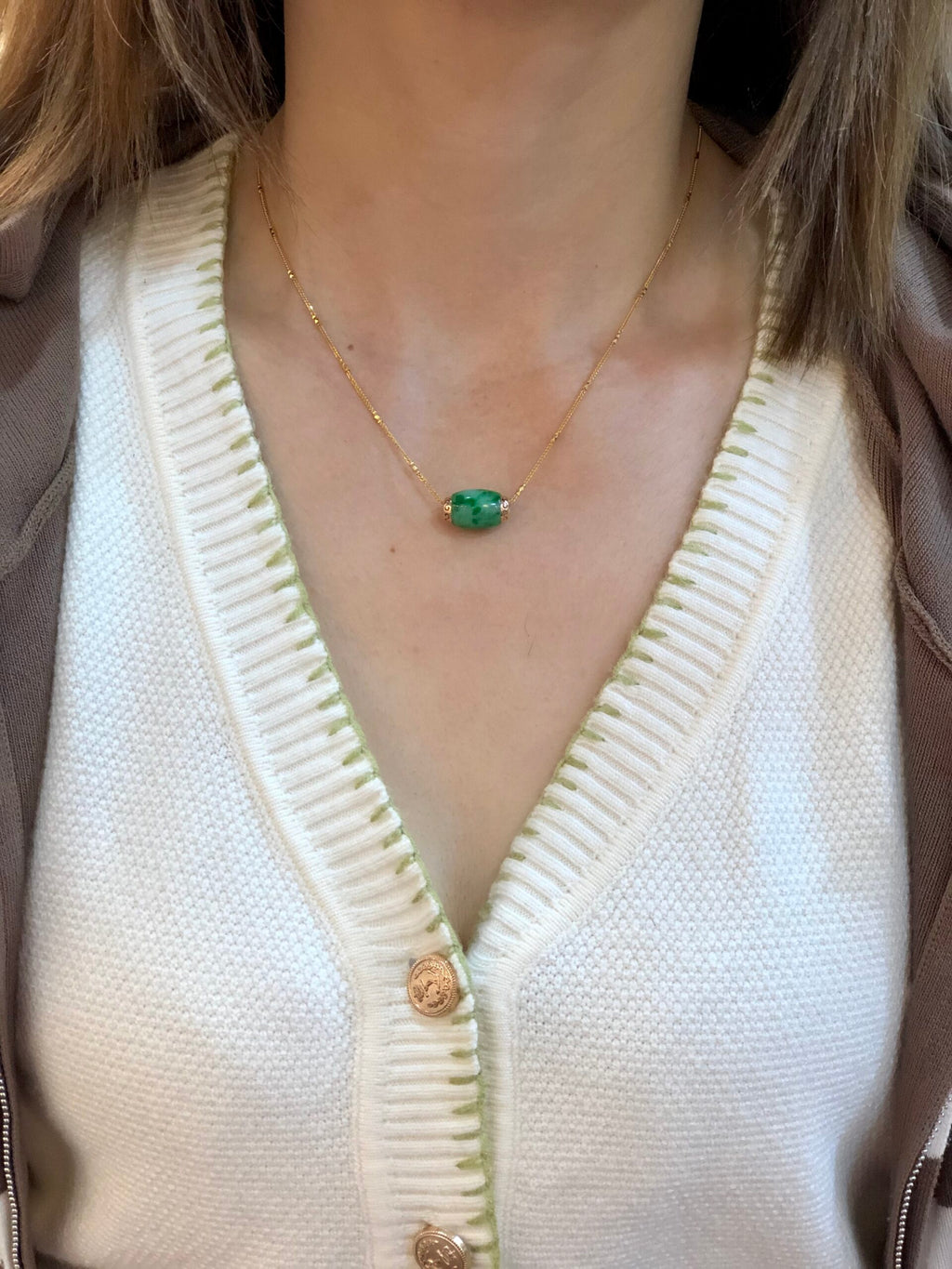 Green Jade Barrel(with 18K gold chain)
