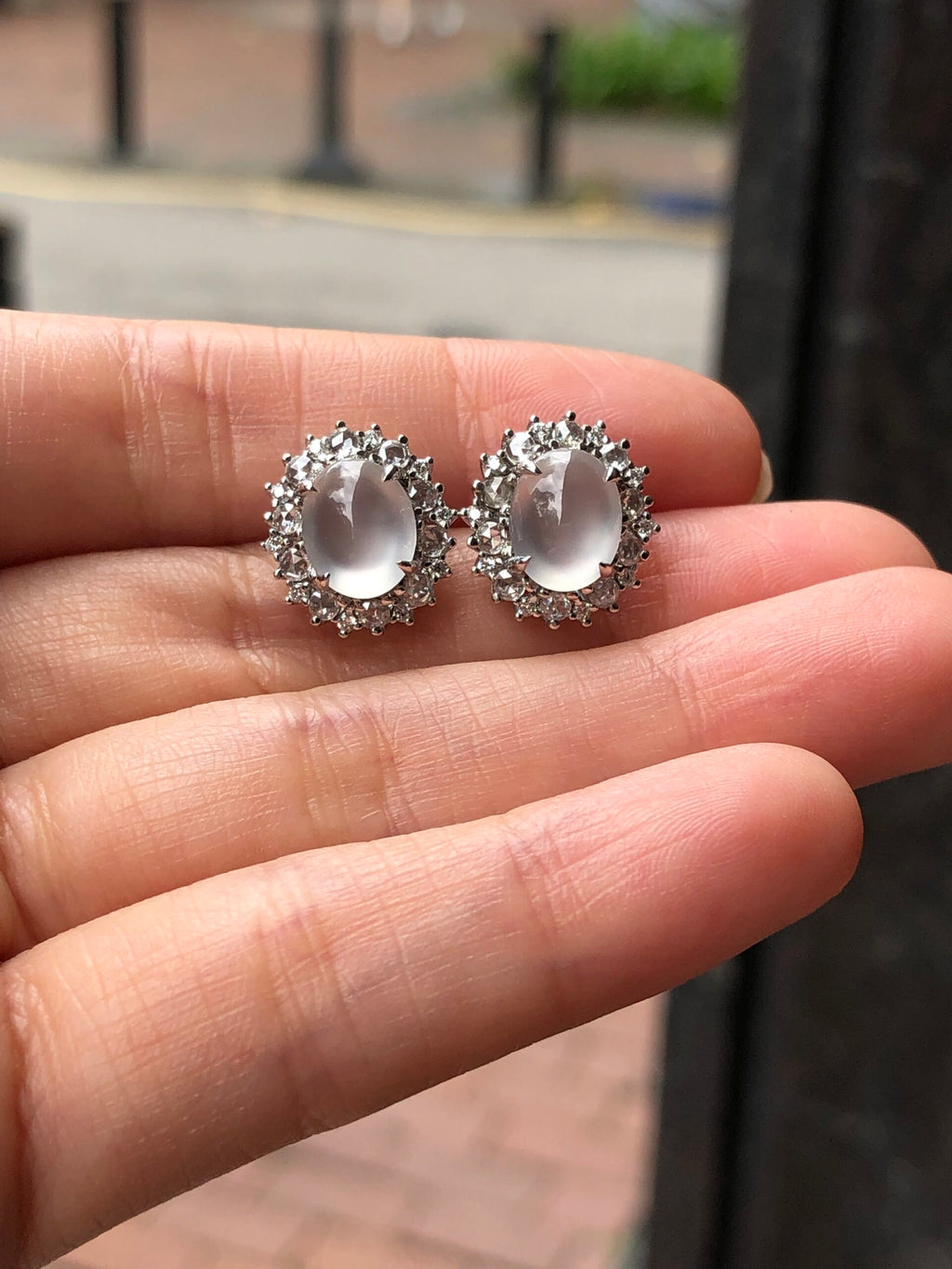 Icy Jade Cabochons Earrings (Glassy Variety)