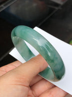 Icy Bluish Green Floral Jade Bangle