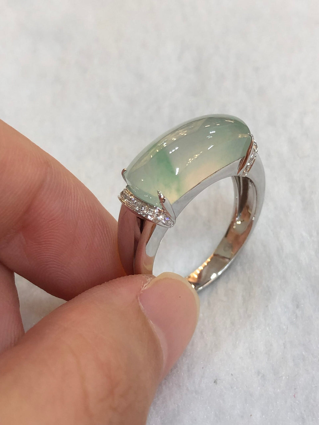 Icy with Green Jade Saddle Ring