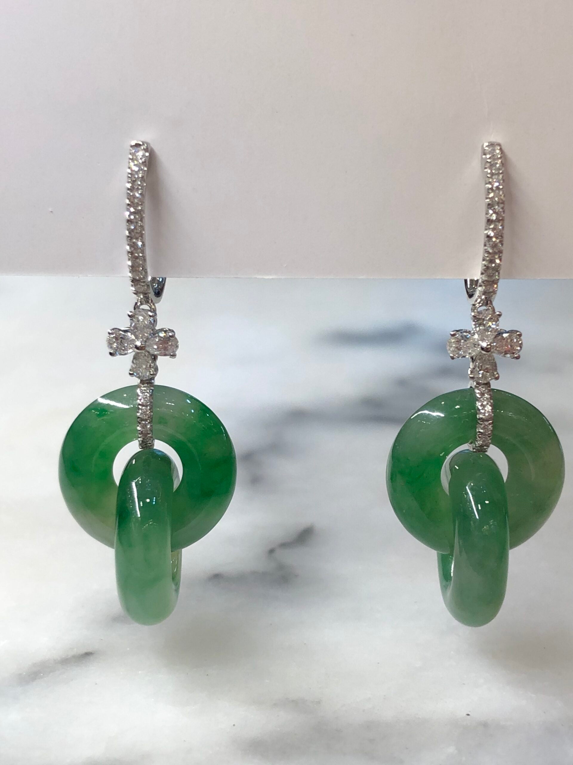 Icy Green Jade Double Loops Earrings