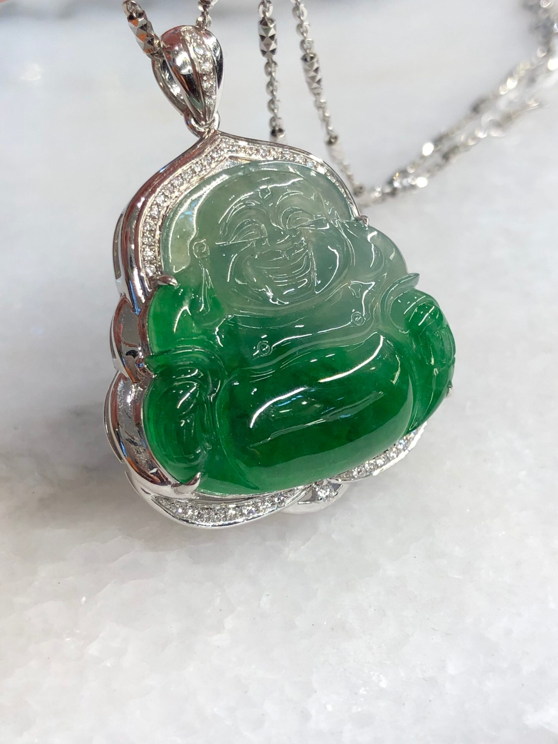 Icy Green Jade Buddha Pendant