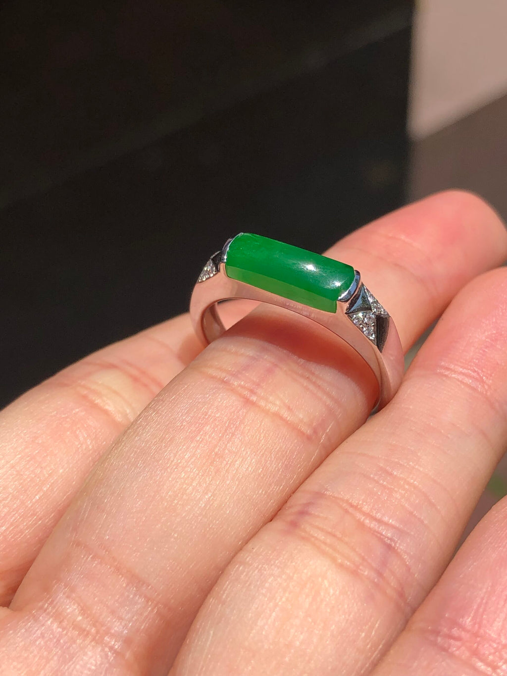 Green Jade Saddle Ring