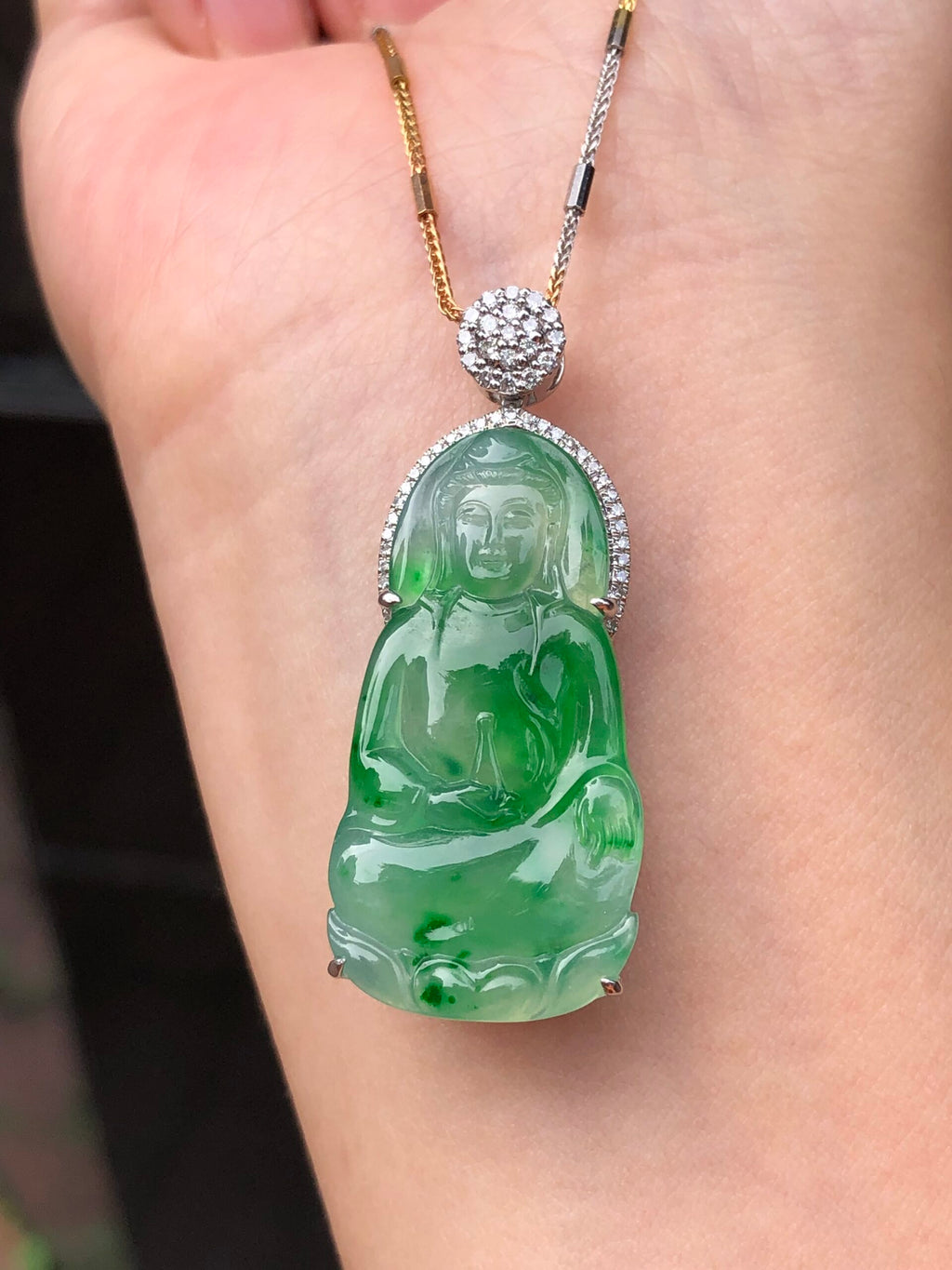 Icy Green Jade Guan Yin Pendant