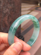 Icy Bluish Green Floral Jade Bangle