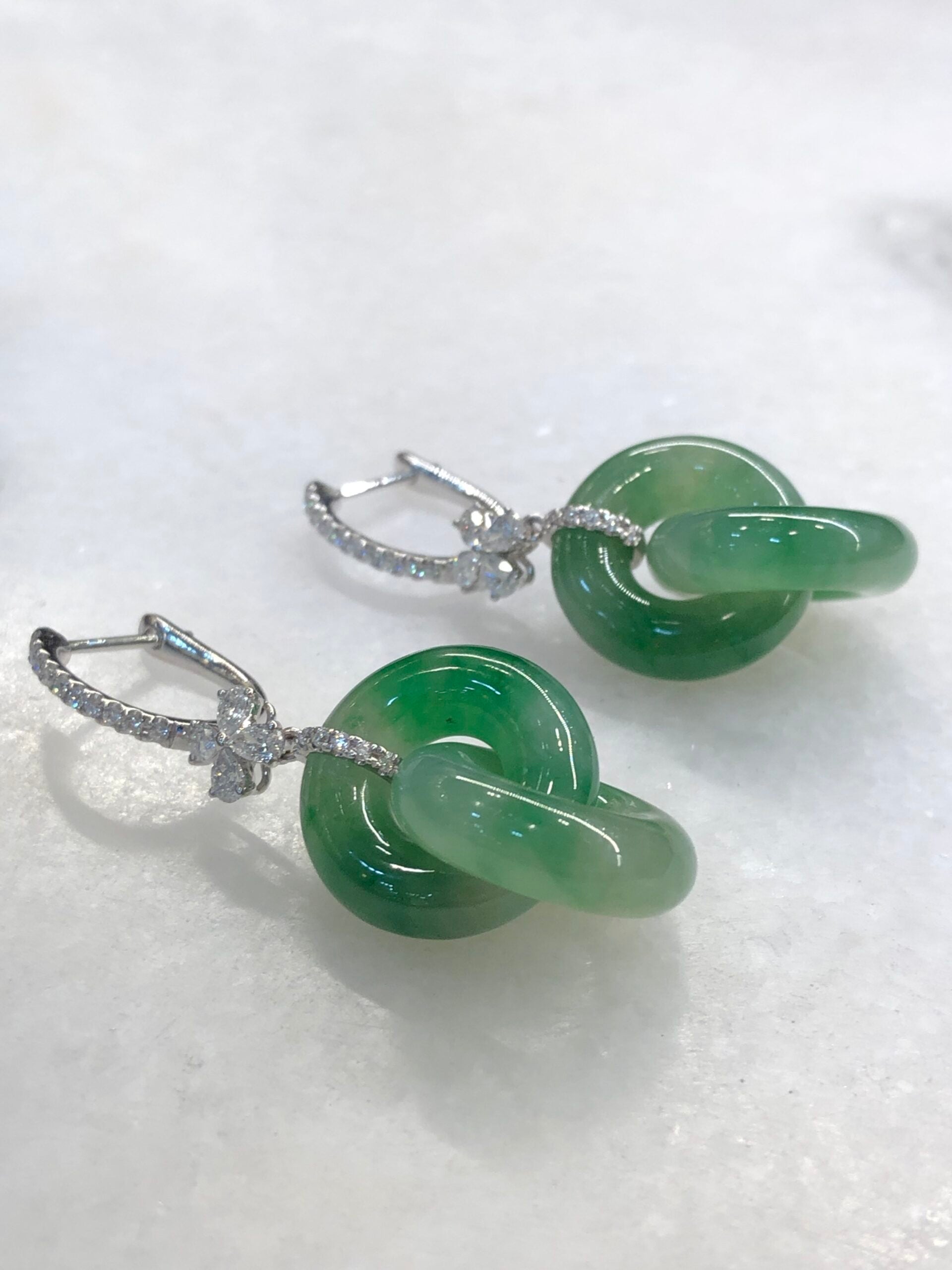 Icy Green Jade Double Loops Earrings