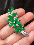 Icy Green Jade Flower Brooch/ Pendant