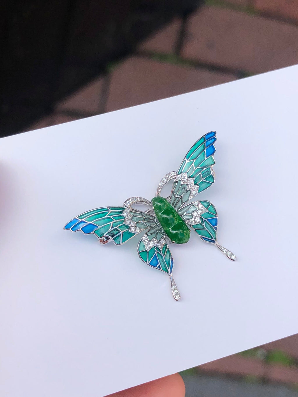 Green Jade Pea Pod Butterfly Pendant/Brooch