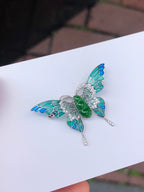 Green Jade Pea Pod Butterfly Pendant/Brooch