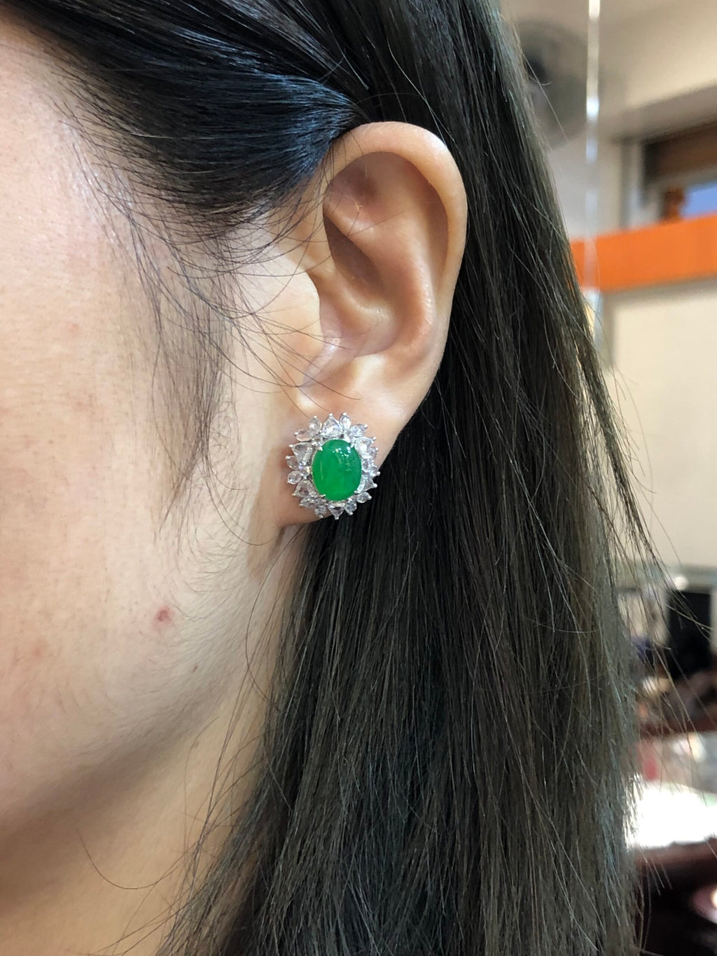 Icy Green Jade Cabochons Earrings