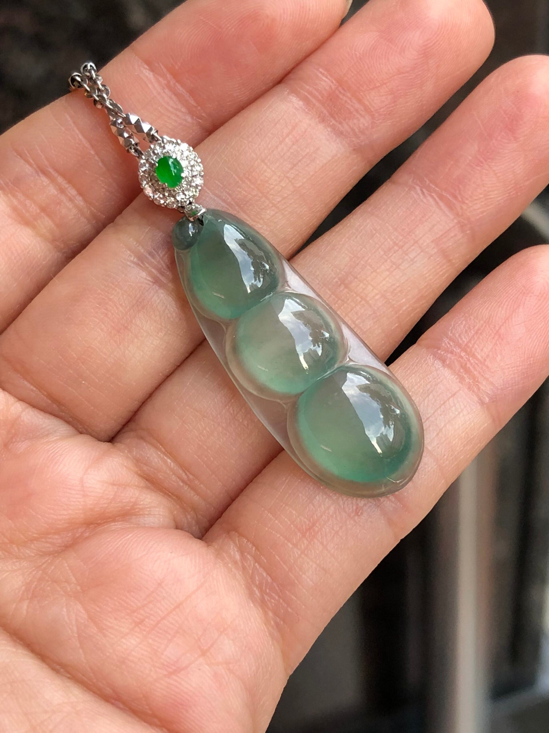 Icy Green Jade Pea Pods Pendant
