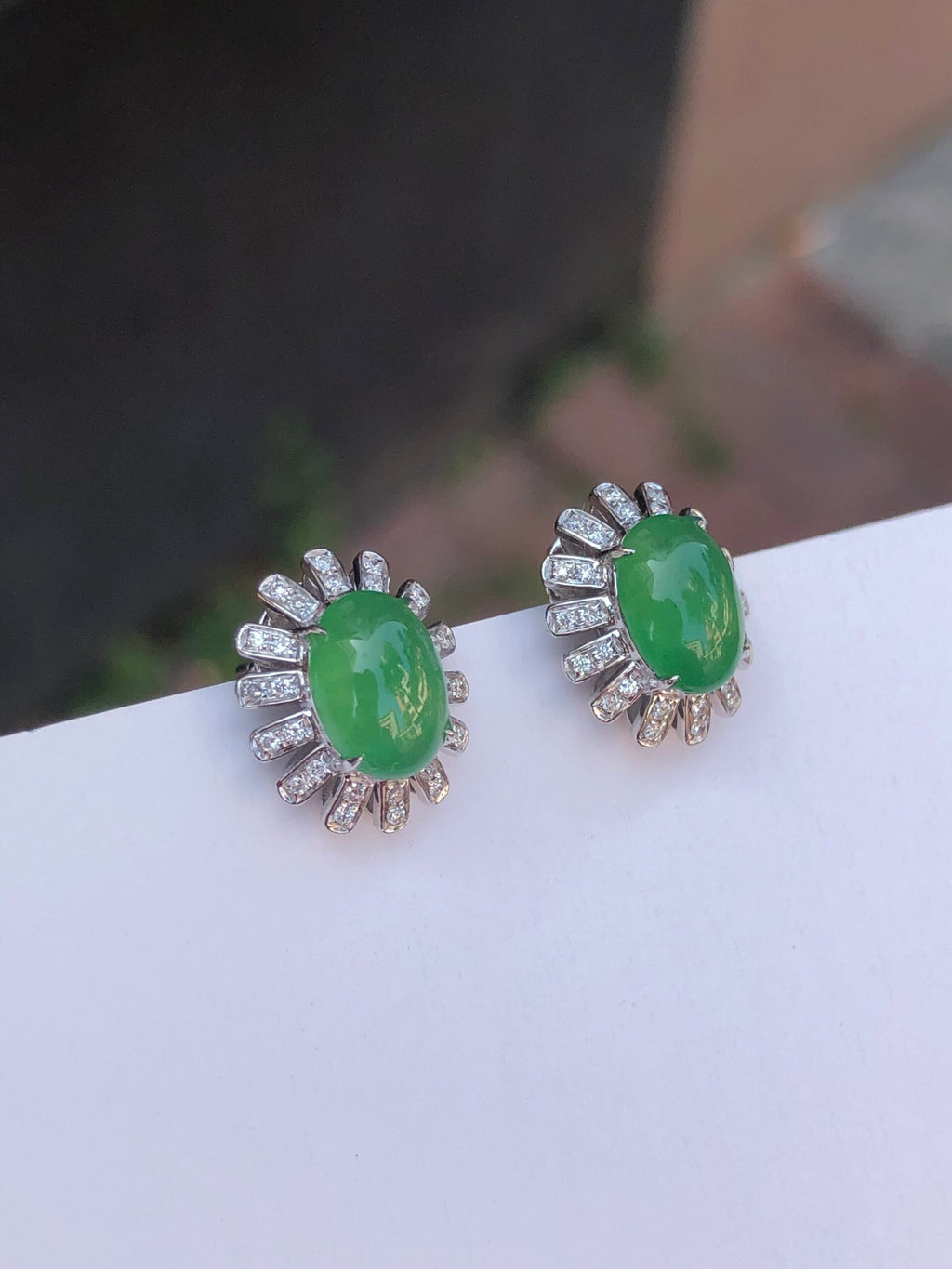 Green Jade Cabochons Earrings