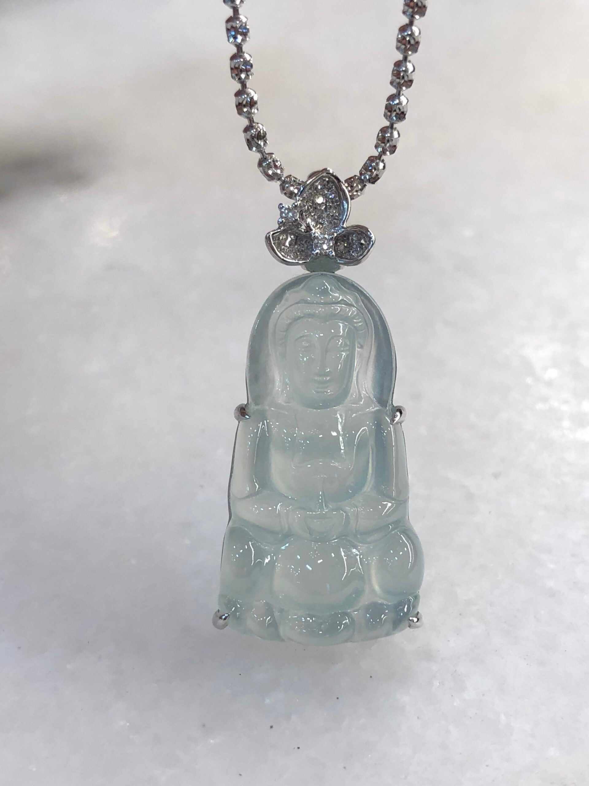 Icy Jade Guan Yin Pendant