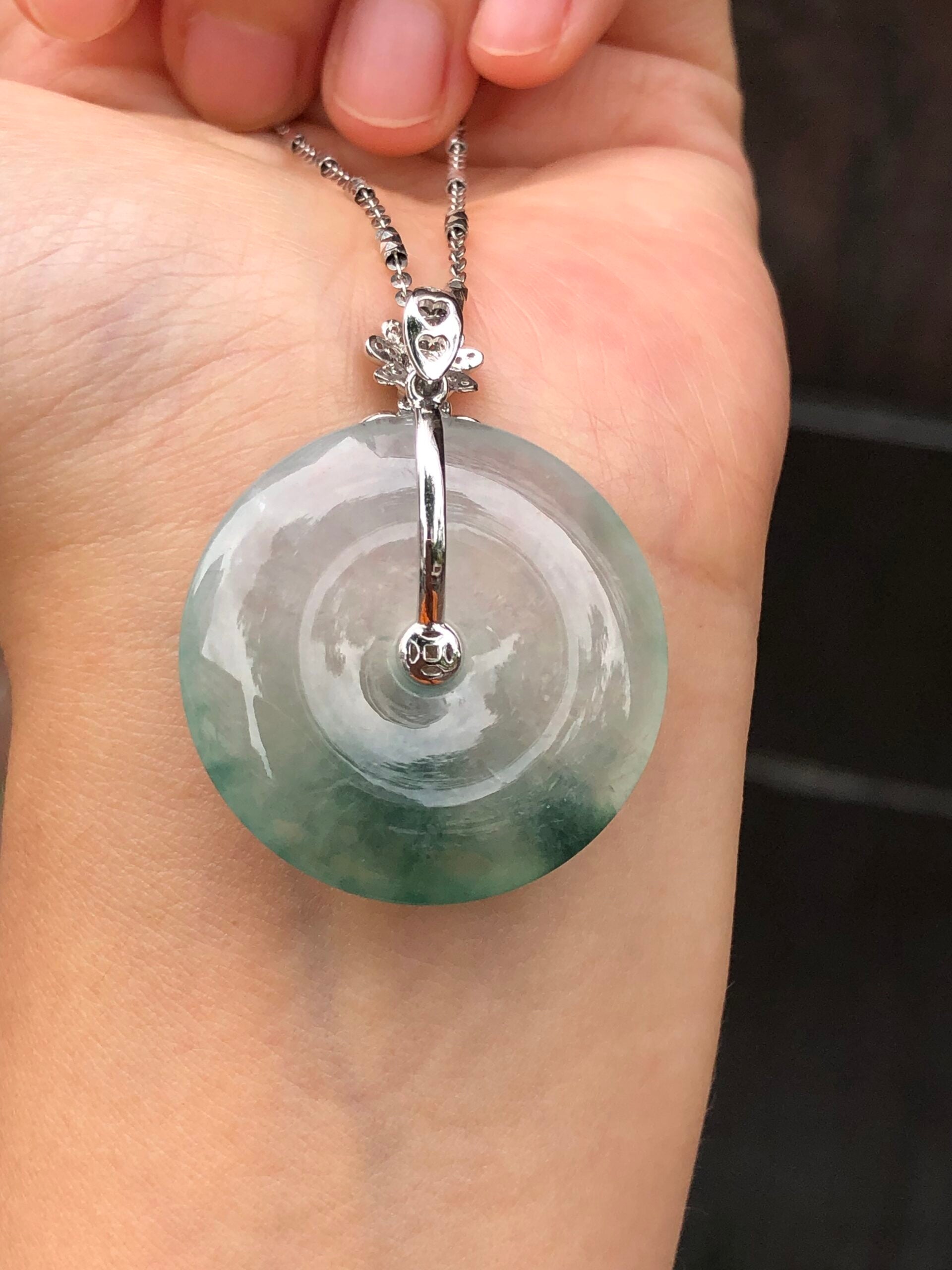 Icy with Bluish Green Floral Jade Safety Coin